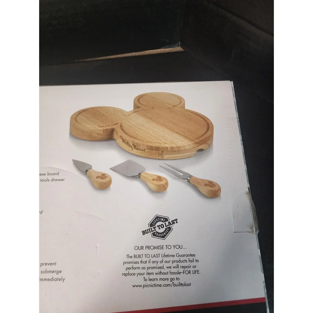 Disney Mickey Mouse Cheese Board and Tools Set Picnic Time Wooden Charcuterie